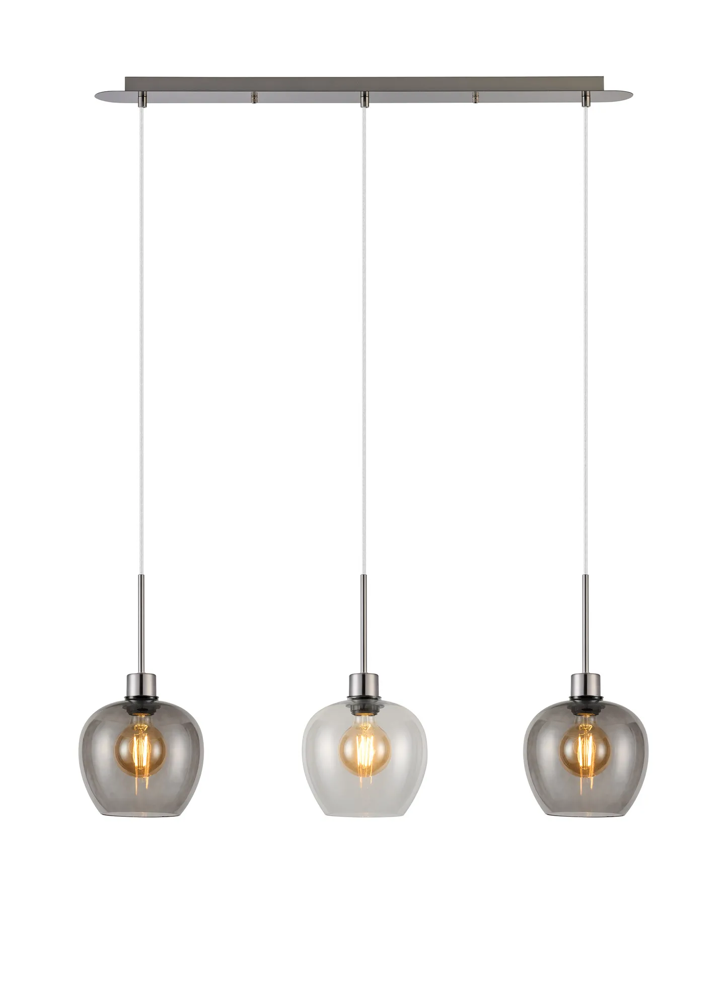 DK1400  Lori Linear Pendant, 3 Light Adjustable E27, Satin Nickel/Clear/Smoke Wine Shades